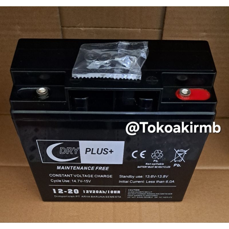 Aki(12volt/20Amper),Aki gengset,(Aki kering),DRY PLUS,Berat 5kg pala aki baut