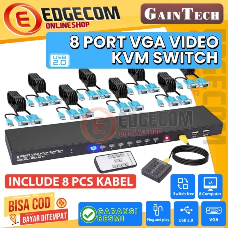 VGA KVM Switch USB 2.0 8 Port Manual + Remote Control + Kabel KVM 8 PCS GAINTECH