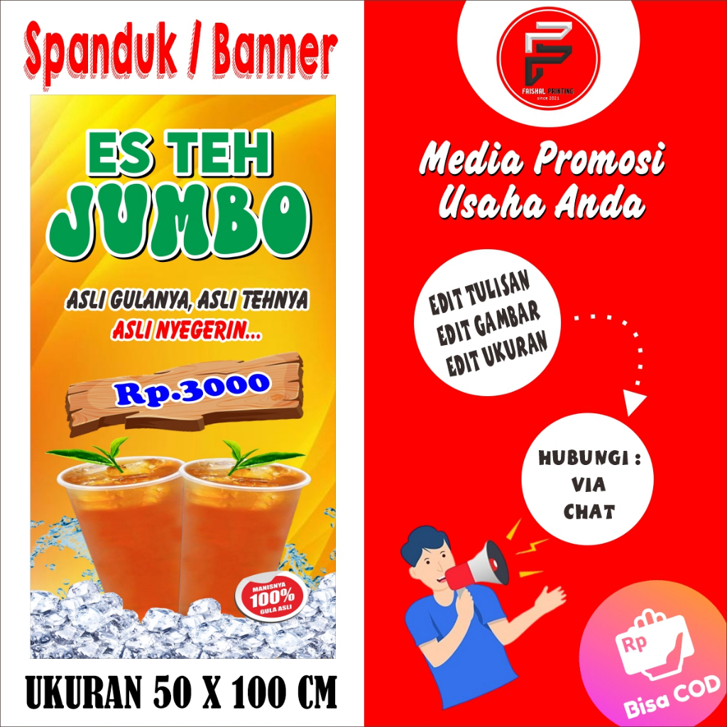 Spanduk Es teh Manis Jumbo / Banner Es Teh Manis / Spanduk Es Teh Ukuran 50 x 100 cm