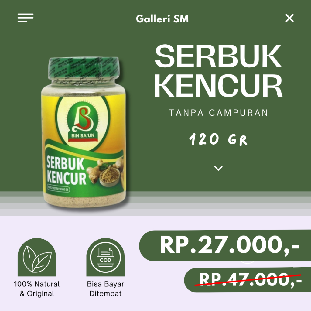 

Serbuk Kencur Bin Sa'un 120 Gr Murni 100% Original Tanpa Campuran
