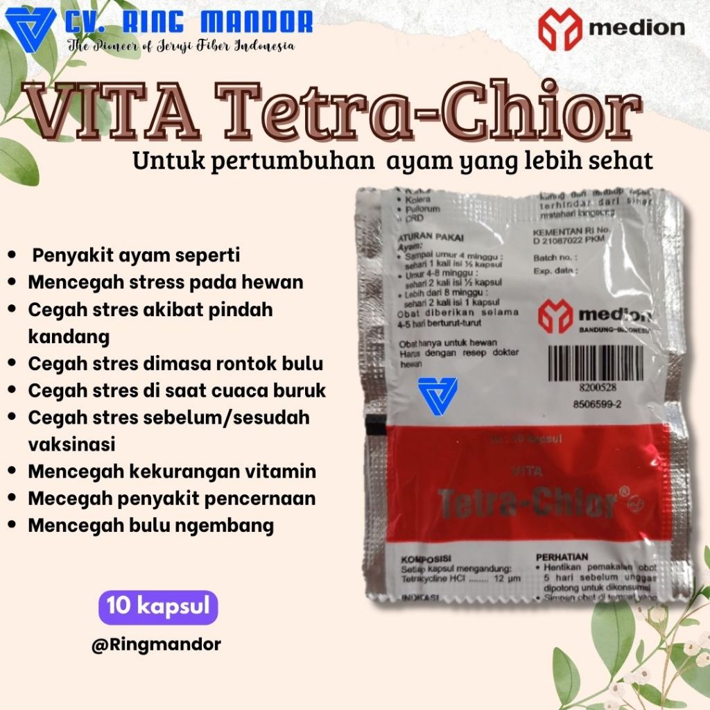 Vita Tetra Chlor Medion Obat Ayam CRD Snot Pilek Ngorok 10 Tablet Tetrachlor Antibiotik Multivitamin