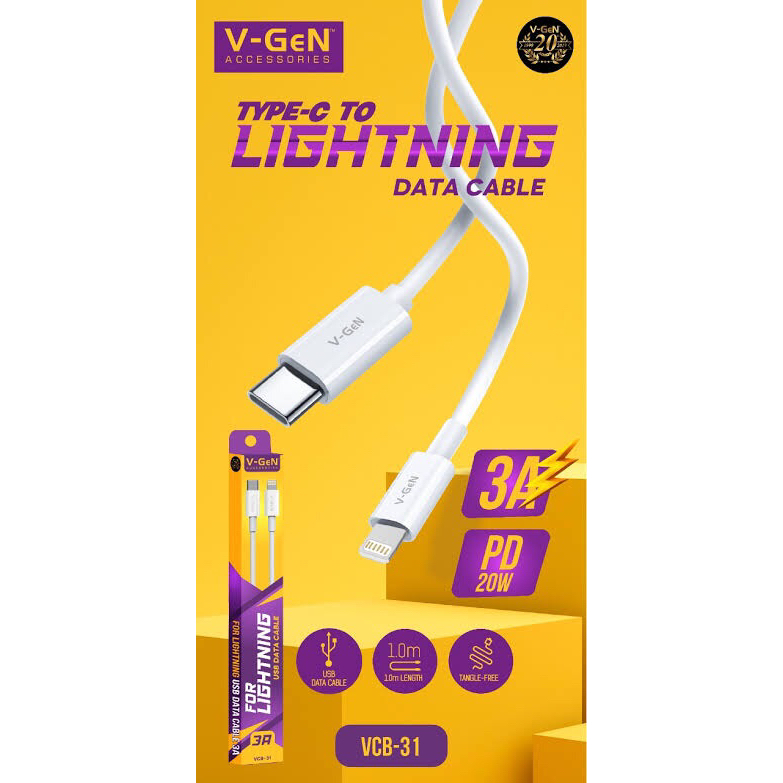 Kabel Data ORIGINAL V-GEN VCB-31 3A USB Type-C To Lightning Cable VGEN VCB31 Type C