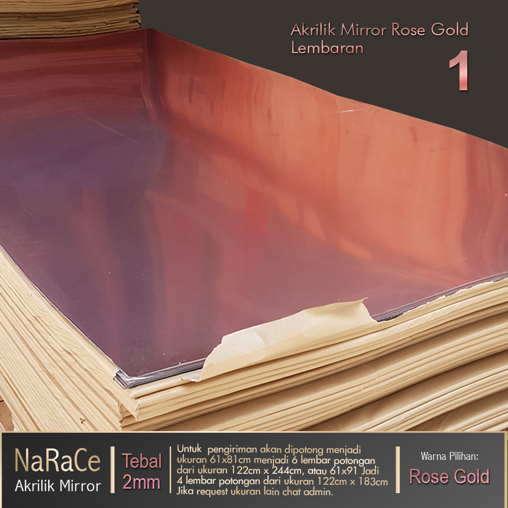 Akrilik Lembaran Mirror Warna Rose Gold tebal 2mm Ukuran 122cm x 244cm, Acrylic Sheet