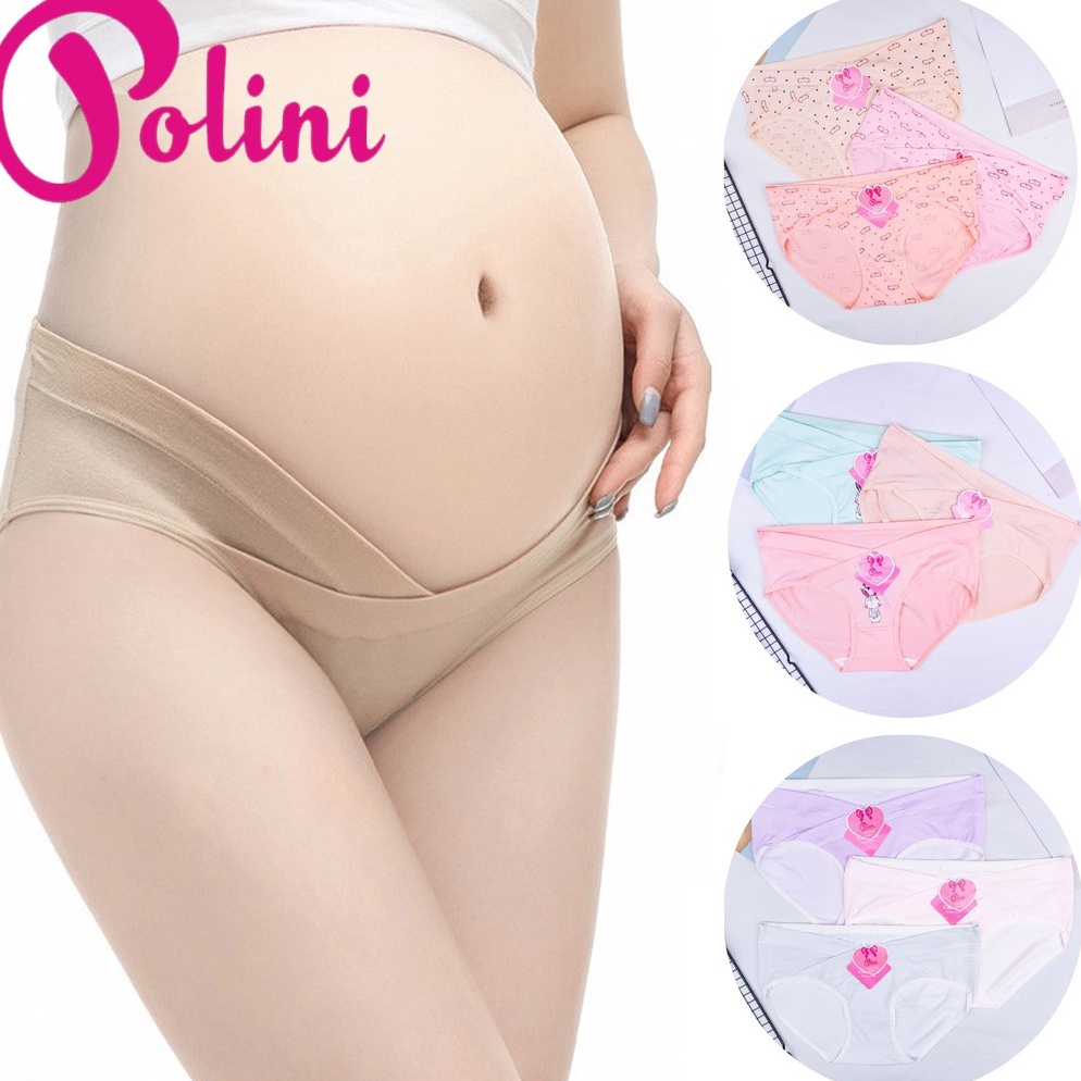 BAYAR DITEMPAT  BEE  Cd Bumil  Celana Dalam Hamil Polini  CD Undies Hamil Low Waist Maternity Panty 