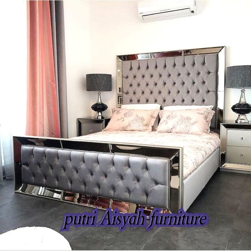 Dipan kamar tempat tidur mewah, tempat tidur combinasi kaca modern