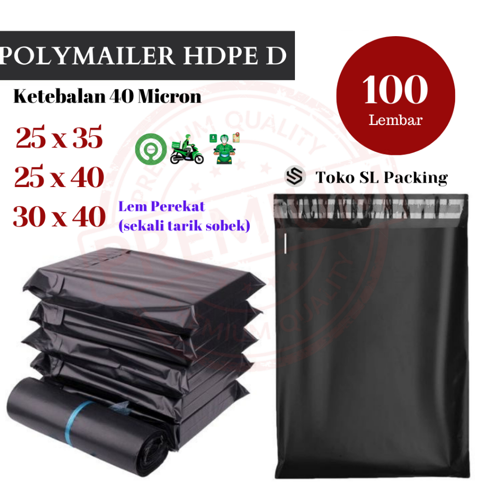 

PLASTIK PACKING BUNGKUS PAKET ONLINESHOP POLYMAILER LEM PEREKAT HDPE 40MICRON