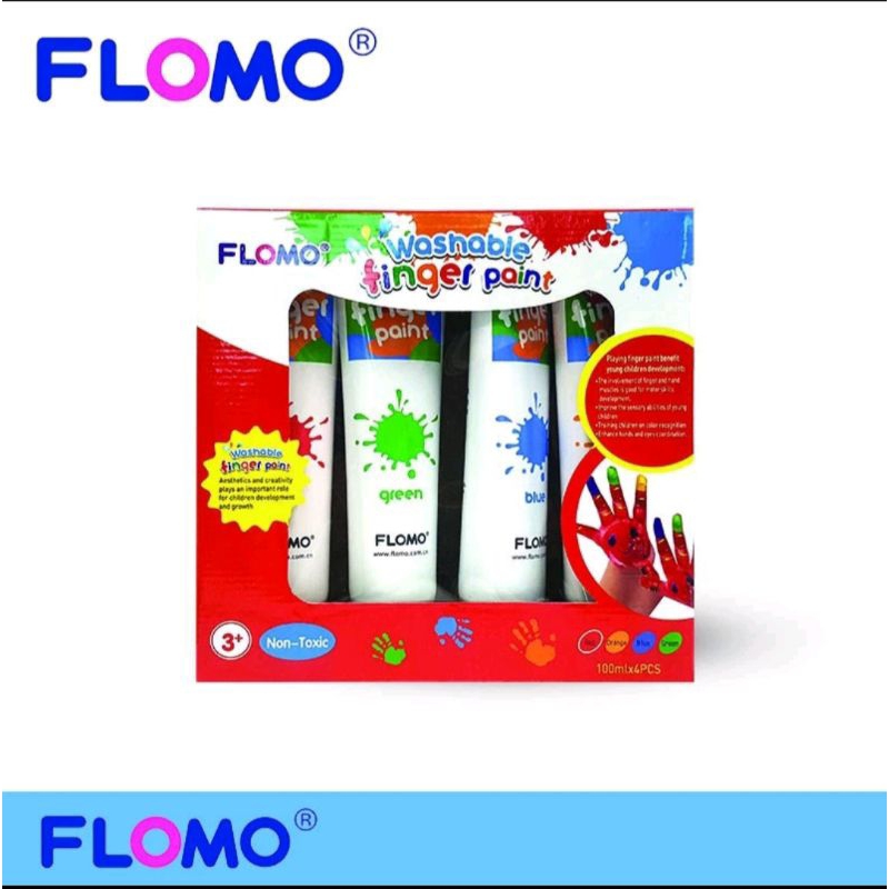 

FLOMO Finger Paint 4 Color @ 100 ML Washable Non Toxic / Cat Warna Tangan / Cat Lukis Tangan