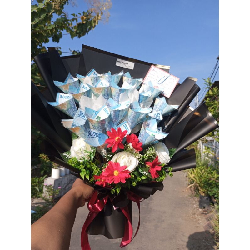 

BK35 wrapping buket warna hitam list gold 24k