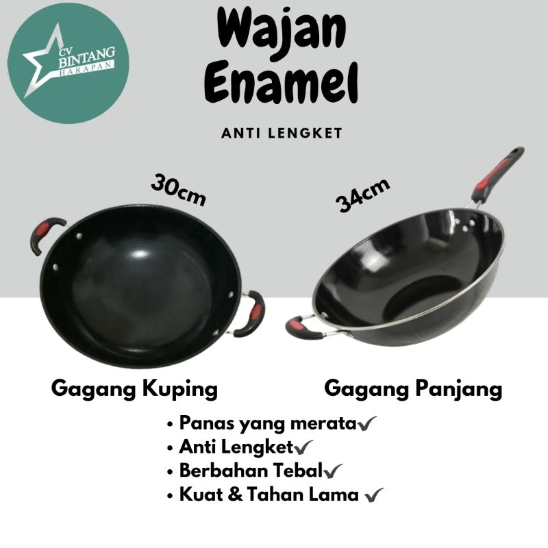 Wajan Enamel Gagang kuping 30cm / gagang panjang 34cm