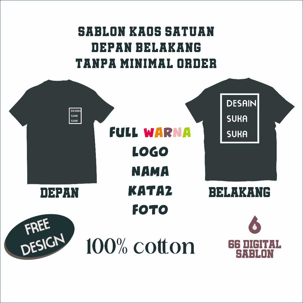 KAOS SABLON SATUAN DEPAN BELAKANG DTF
