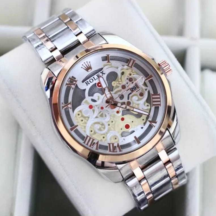 ( BISA COD ) Jam Tangan Pria Rolex Original J80 Tali Rantai Tanggal Aktif Free Box & Baterai Cadanga