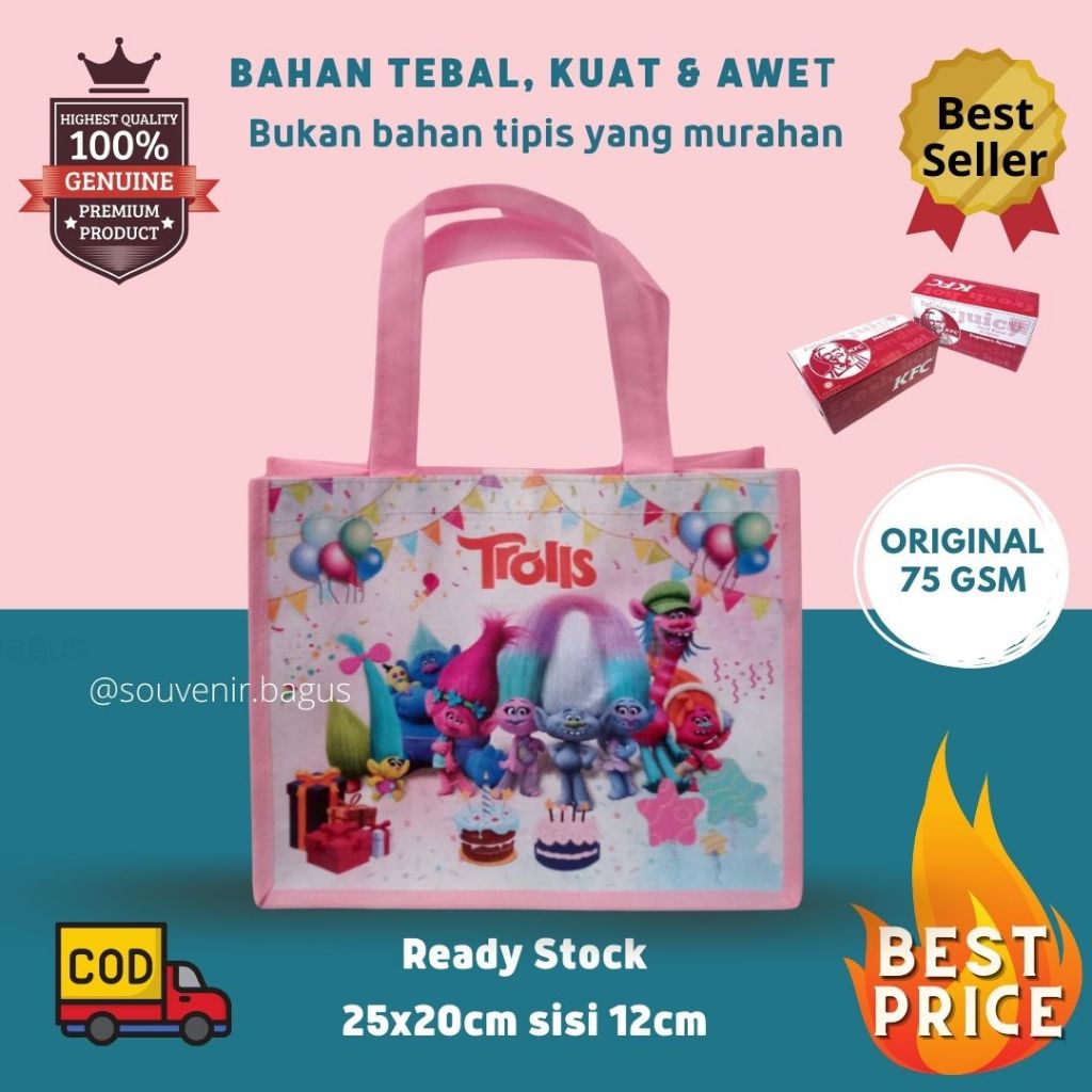 

TERLARIS , Tas Ultah Anak Trolls / Tas Souvenir Ulang Tahun Troll / Goodie bag Ultah Trolls Tenteng