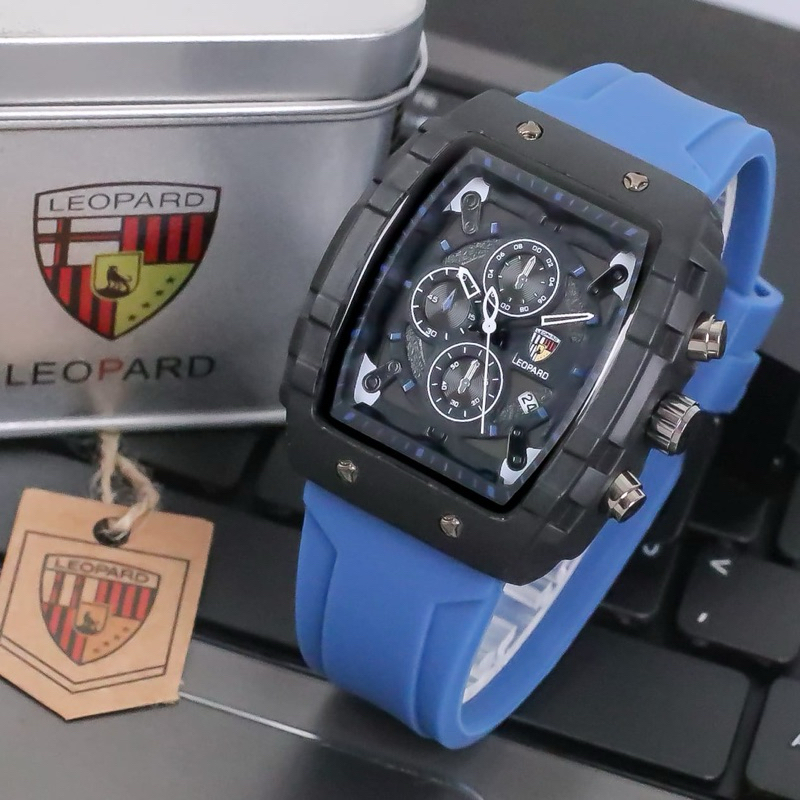 jam tangan pria fashion NEW Leopard 8018 original rubber Chrono off tanggl aktif  DM4.7cm +box