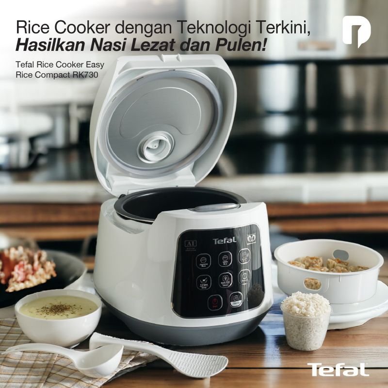 Tefal RK730 Penanak Nasi Digital 1 Liter Putih, Teknologi Fuzzy Logic & AI Smart Cooking