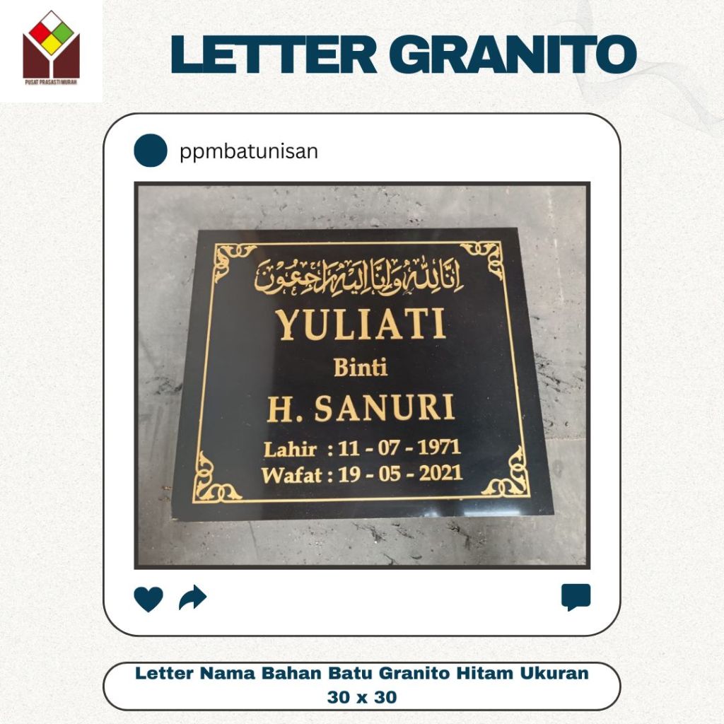 Letter Nama/Nama Kijing/ Nama Makam Granit Tile 30 x 30