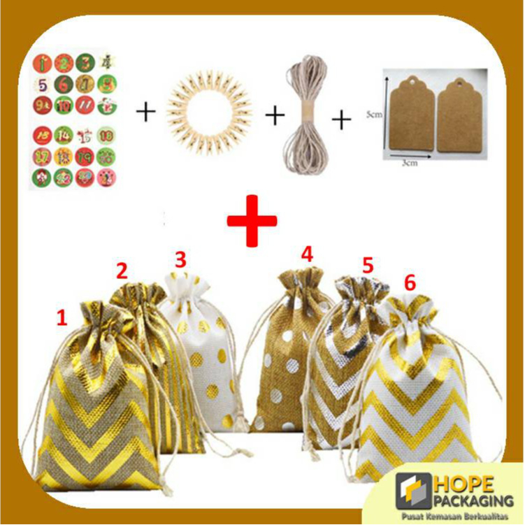 

[5 Pcs] Tas Pouch Serut Motif Bahan Kain Goni untuk Permen / Hadiah Imlek
