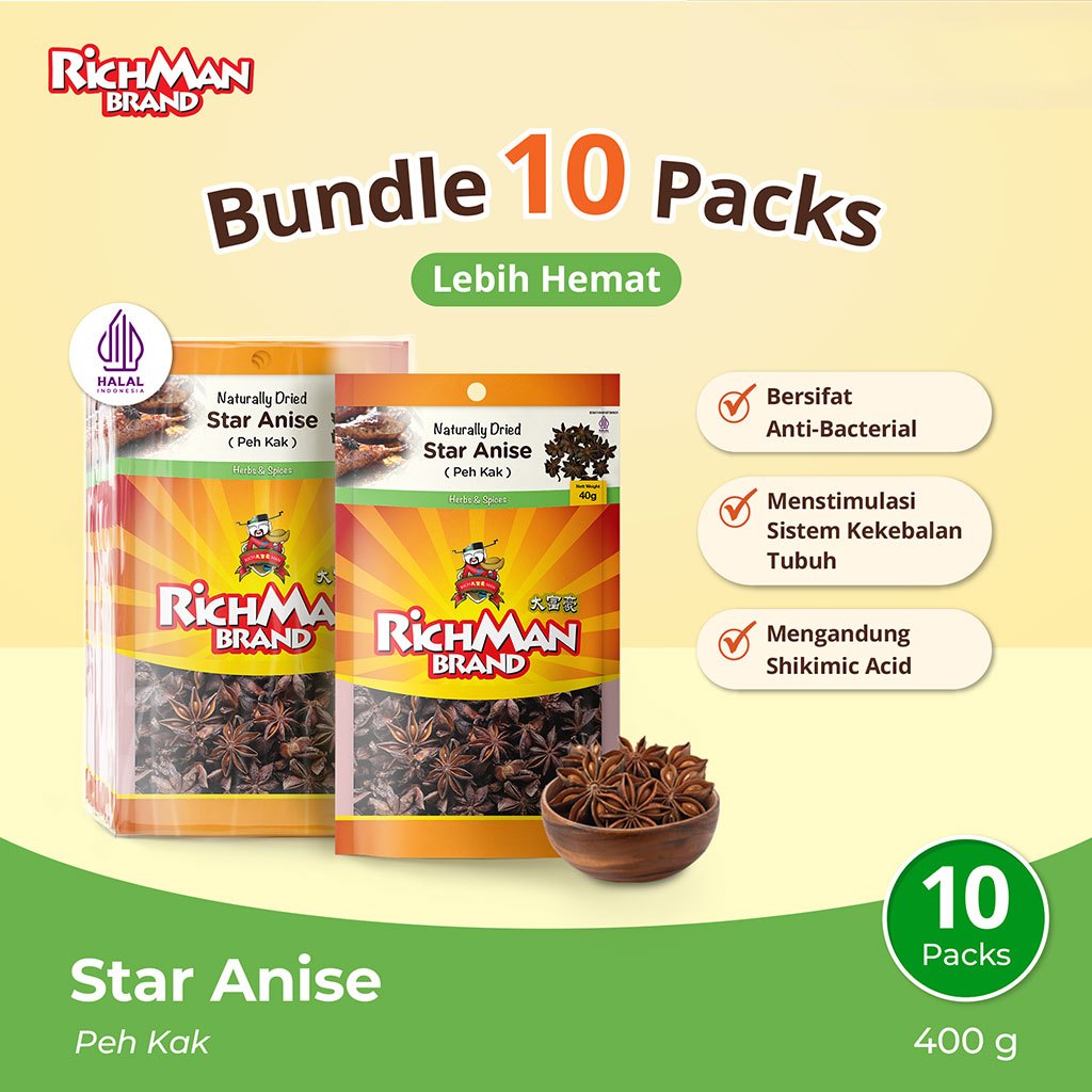 

RichMan Brand Star Anise (Peh Kak) 40 gr | Bundle 10x Packs