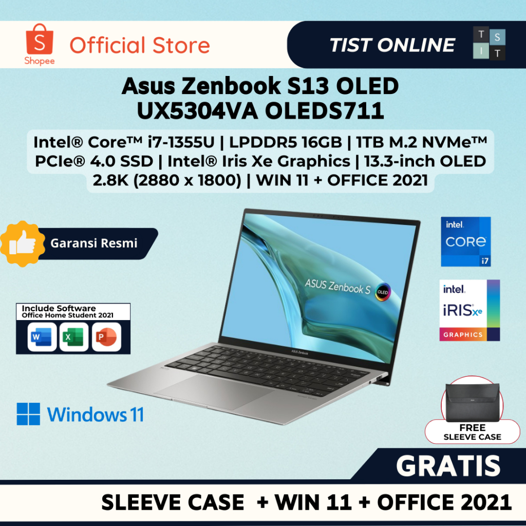Asus Zenbook S13 OLED UX5304VA OLEDS711/OLEDS712 Evo i7 1355U 16/1TB 2.8K Win11