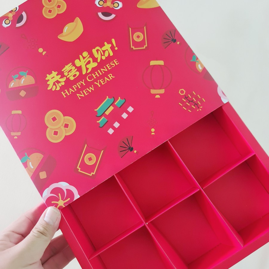 

5 pcs Dus Kotak Kue Eggtart Imlek Kardus Fruitpie Box Kemasan Hampers Parcel Cny Sincia Sekat 9 " Barongsai