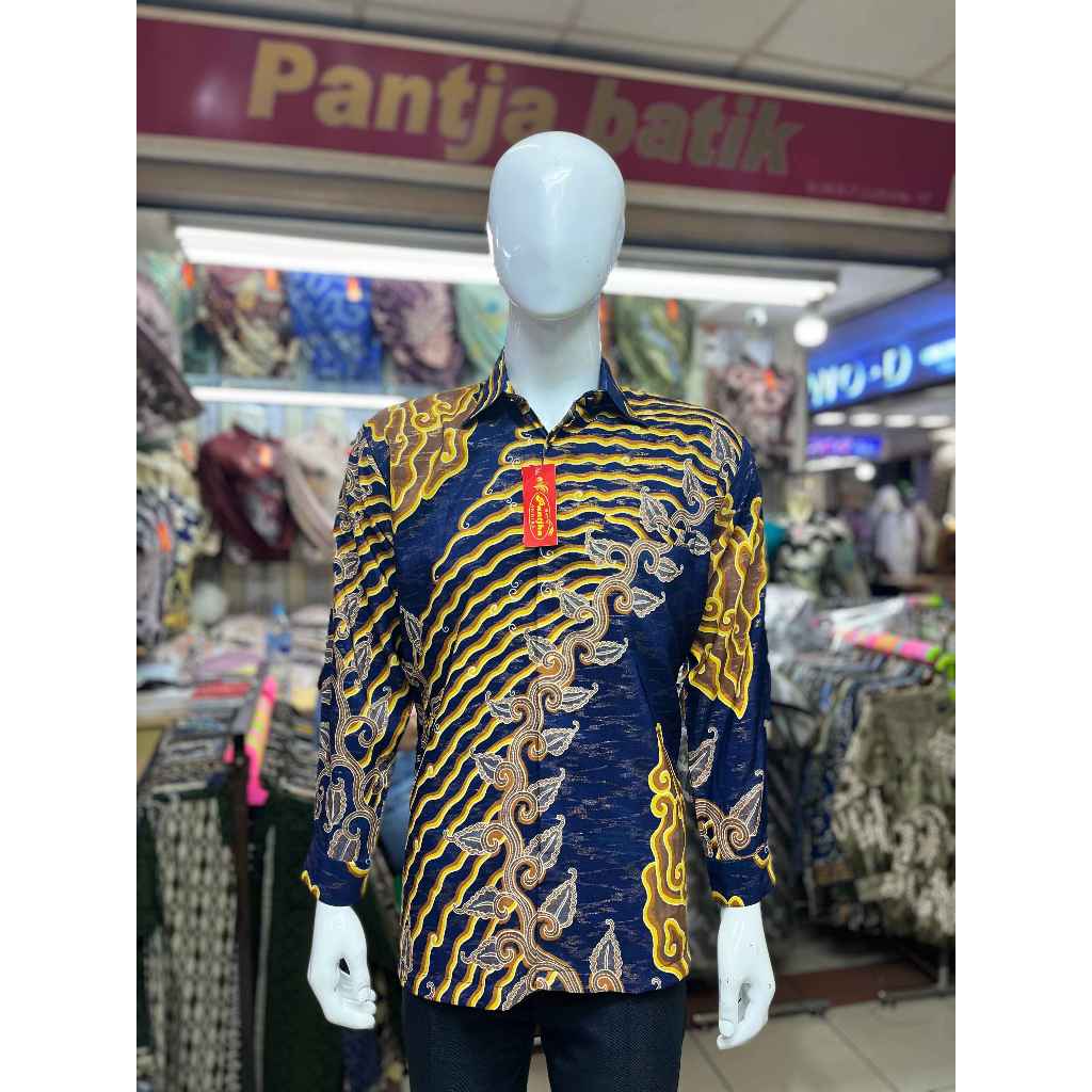PANTJA BATIK MOTIF PARANG MEGA MENDUNG ,Navy #8542  Kemeja Batik Premium Pria Lengan Panjang