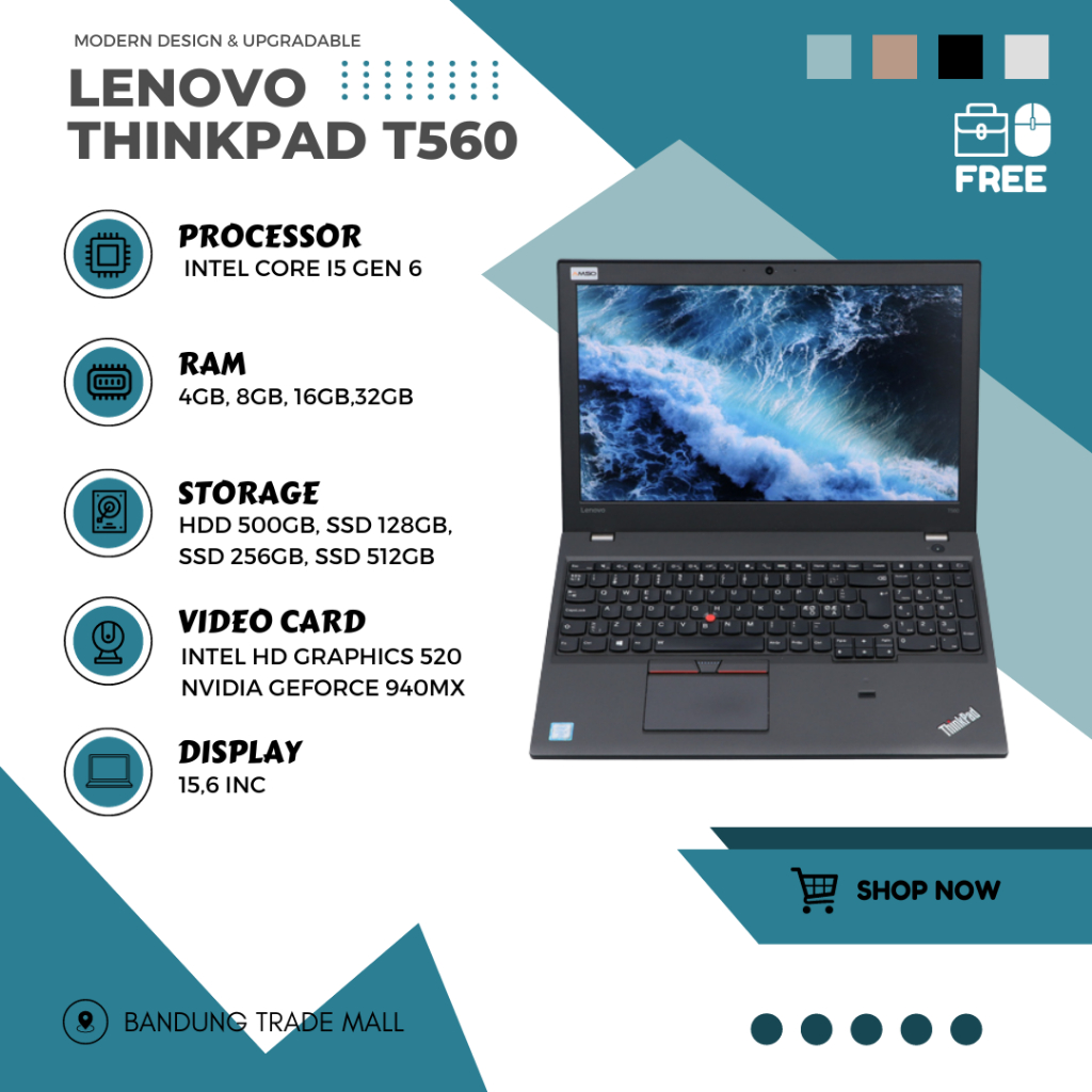 Laptop Lenovo ThinkPad T560 Core i5 RAM 8GB SSD 256GB