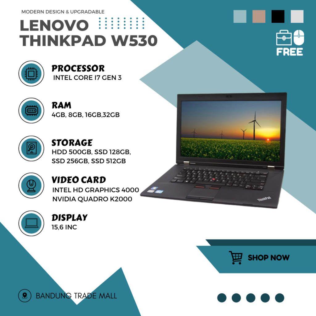 LAPTOP GAMING EDITNG RENDERING LENOVO THINKPAD W530 CORE I7 RAM 32GB SSD 512GB