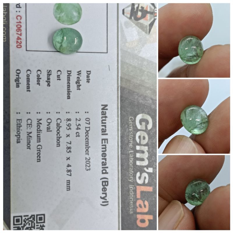Natural Emerald Beryl Ethiopia 2,5ct memo GLI Rasa Zamrud Columbia
