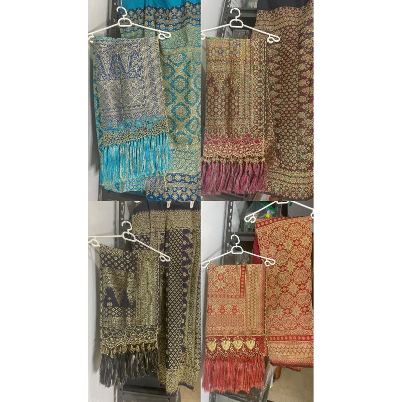 PRELOVED set kain + selendang songket palembang asli tenun lepus 1 benang gradasi berlian