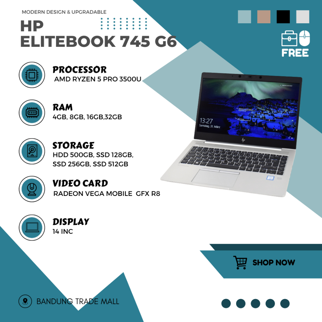 Laptop Gaming HP Elitebook 745 G6 AMD Ryzen Ram 16GB SSD 256GB MULUS GRADE A+