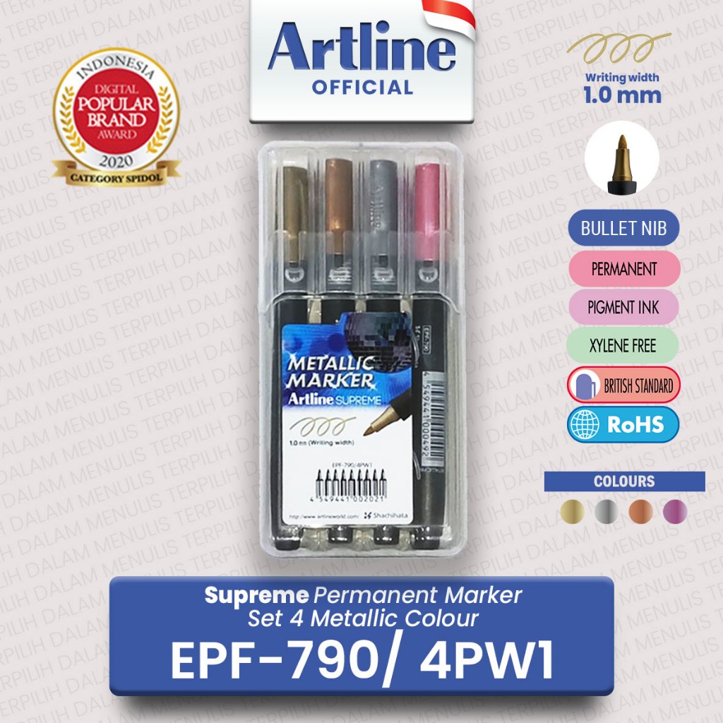 

ARTLINE Spidol Supreme Permanent Marker Metalic Set 4 Colour EPF-790/4PW1