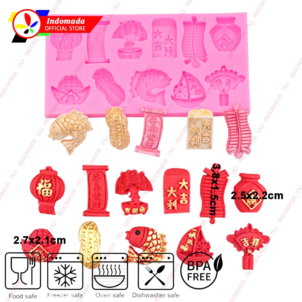 Indomada Cetakan Fondant Silikon 11 Dekorasi Kue Cina Imlek Tahun Baru Kecil Ikan Koi Petasan Emas C