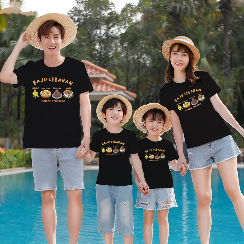 kaos kapel keluarga motif tulisan baju lebaran / couple family hari raya ketupat rendang opor ayam b