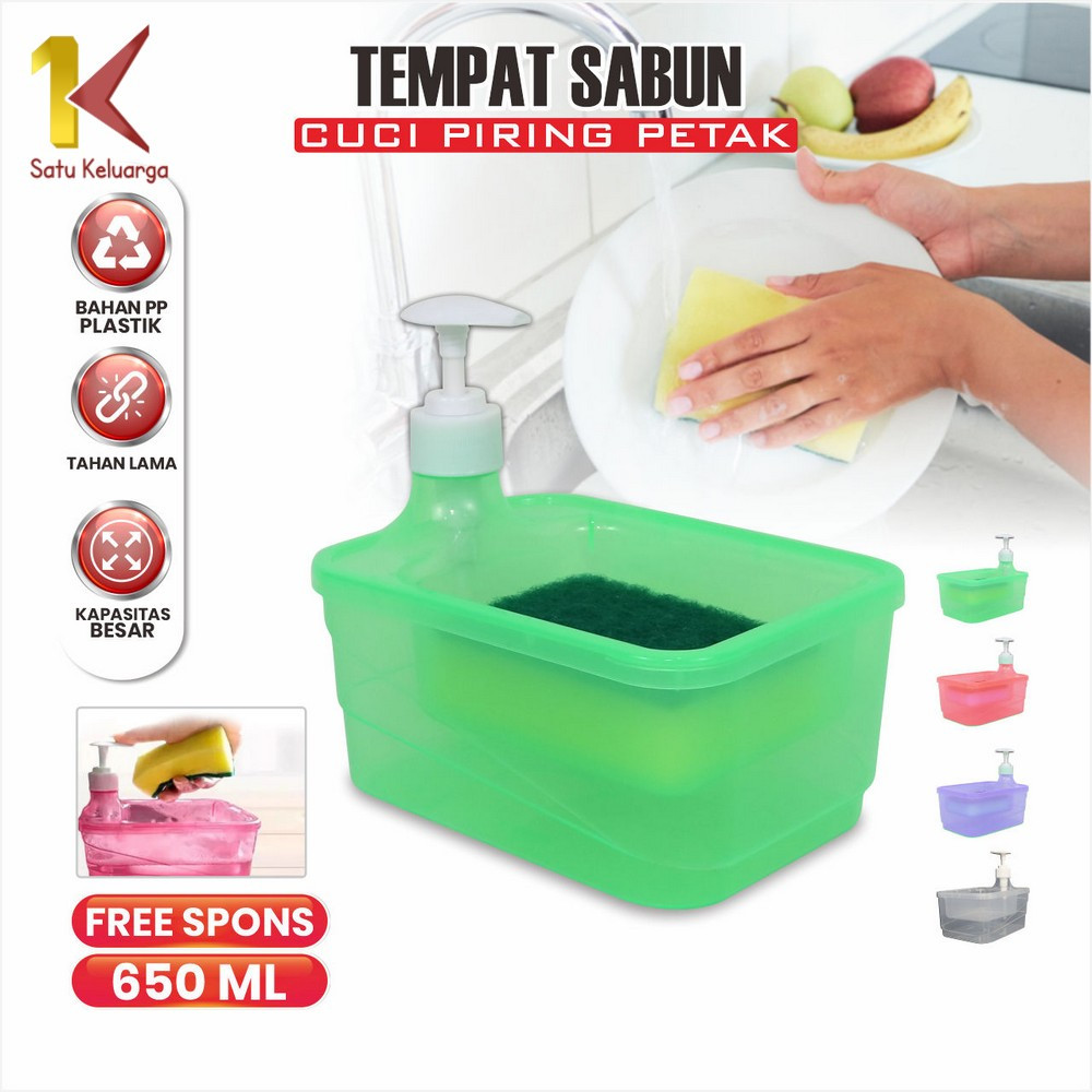 Satu Keluarga Tempat Sabun Cuci Piring Petak 2IN1 650ML C1001 Soap Pump Dispenser Sabun Cair dengan 