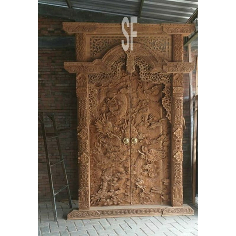 gapura kusen pintu rumah kayu jati mewah bagus ukir relif