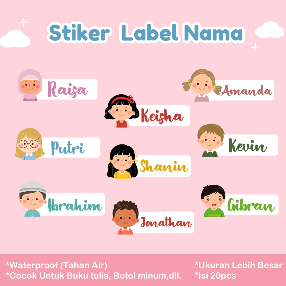 

Stiker Label Custom Nama Anak Cewek Cowok Untuk Buku Tulis, Botol Minum, Kotak Pensil, Handphone