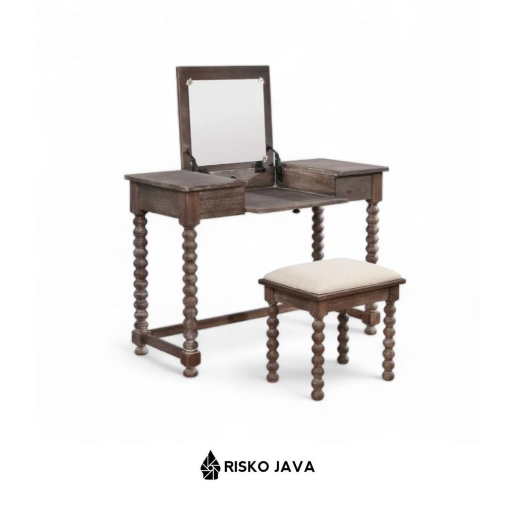 Meja Rias Kaki Bubut / Meja Rias Cermin Lipat / Meja Rias Kayu Jati / Meja Rias Minimalis | MAATSEN