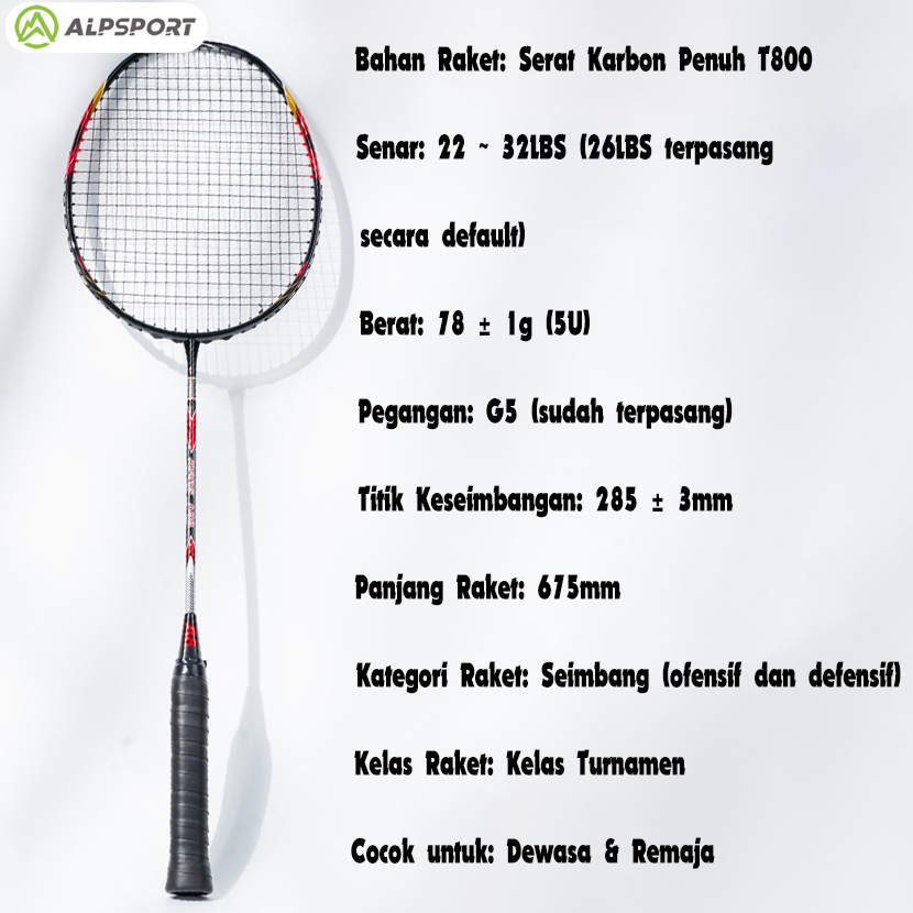 ALPSPORT A88 Max 32LBS Teknologi Peredam Kejut Paduan Titanium 5U G5 Raket Bulutangkis Original Ofen