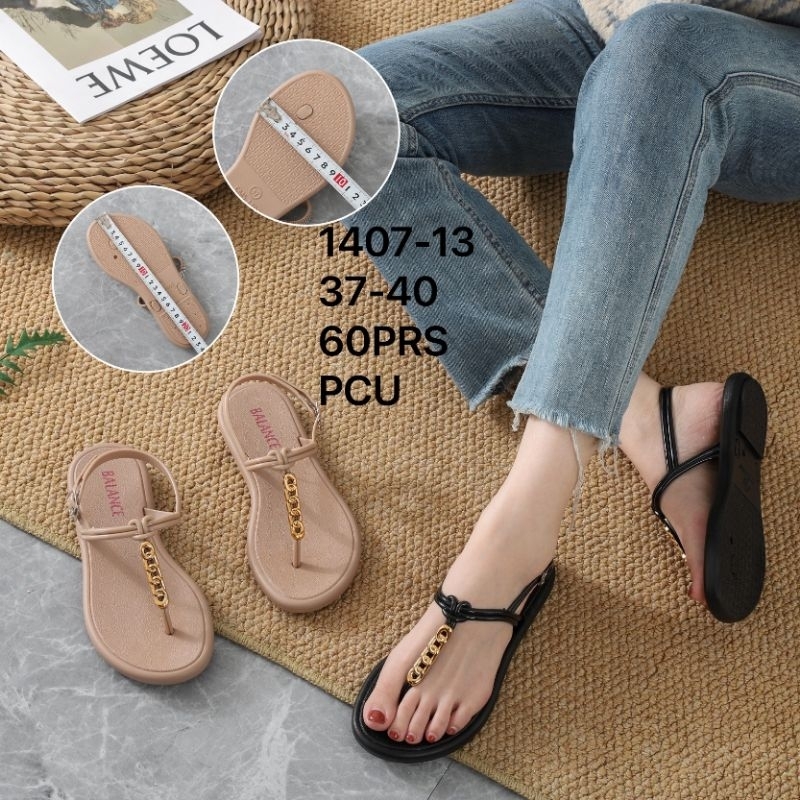 1407-13 Original Sandal Balance Jepit Motif Tali Belakang Chrome Rantai Wanita Bahan Rubber PCU Terb