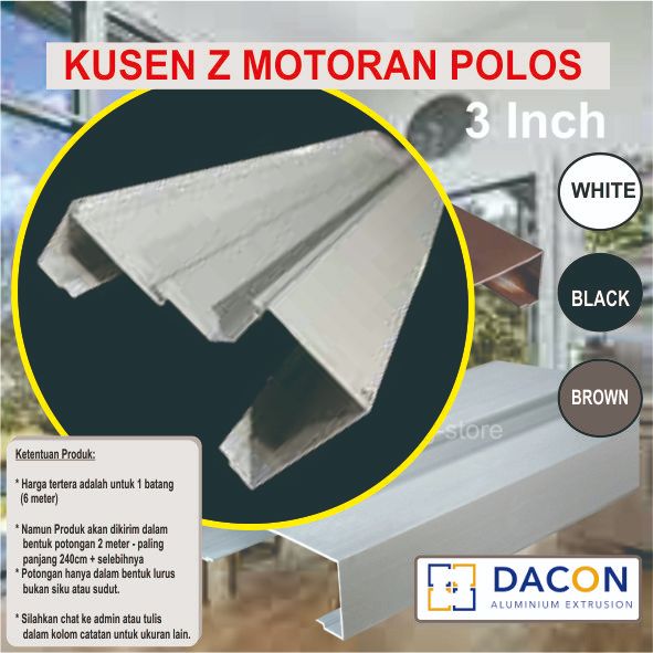 Kusen Z + Penutup Ceklokan Kusen Untuk Kaca Mati ukuran 3 Inch