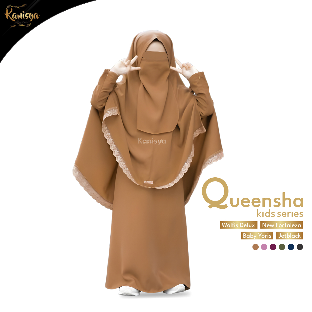 READY Queensha Kids Couple Gamis Anak Set Khimar Jilbab Instan Cadar Syari Wolfis Baby Yoris Fortale