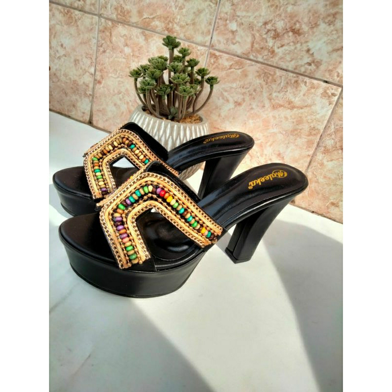 Maleeka shoes - sandal wanita High heels hak tinggi 10cm bahan import premium mewah