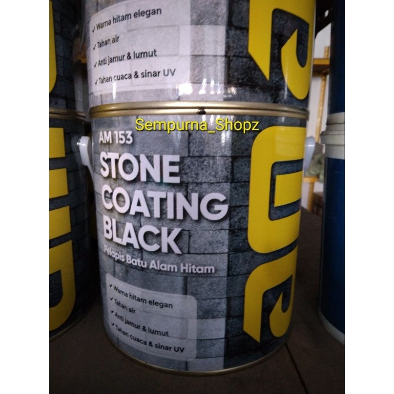 Cat batu alam AM 153 Stone coating Black 2.5 L Hitam coating batu alam