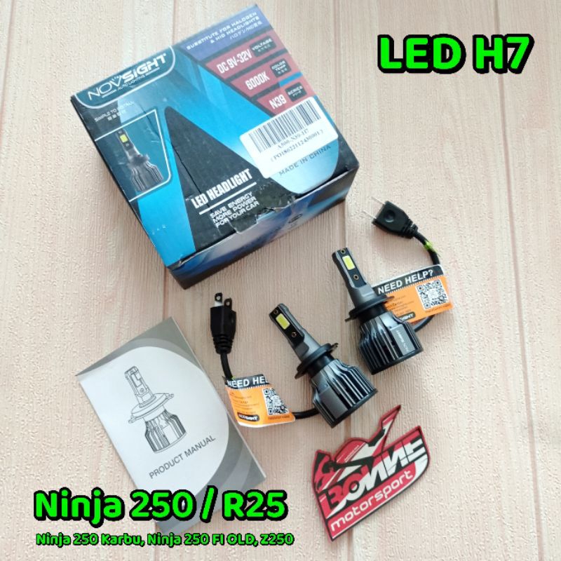 Lampu Utama Depan LED H7 Novsight N39 Ninja 250 Karbu, Ninja 250 FI OLD, Z250, Yamaha R25 dll