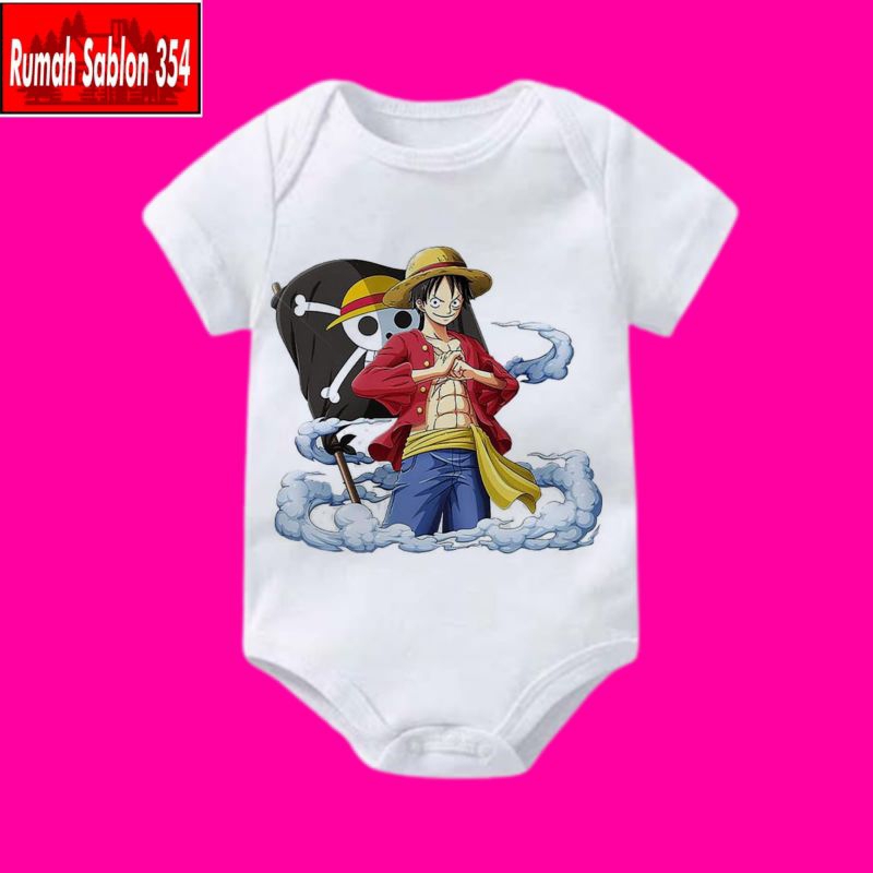 Kaos baju bayi jumper baby kids pendek Anime ONE PIECE Monkey D Luffy Chopper logo tulisan usia 0 1 