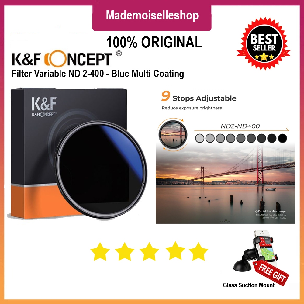 KNF CONCEPT Filter Variable ND 2-400 - 55mm - for Canon Nikon Sony Fujifilm DSLR & Mirrorless Slow S