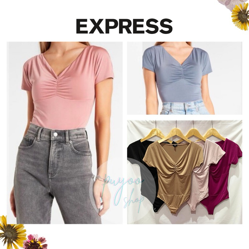 EXPRESS Vneck Front Ruched Bodysuit