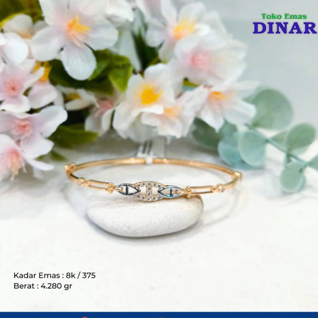 GELANG OVAL BATU PUTIH SLEP -EMAS MUDA -8K/375