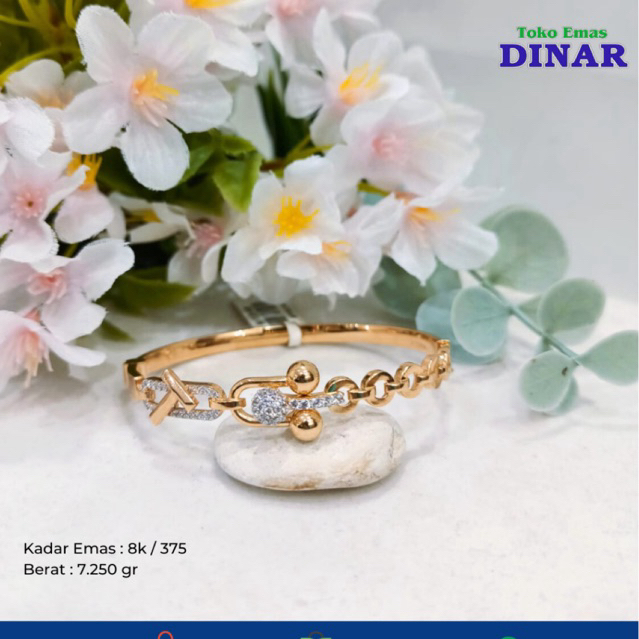 GELANG OVAL BATU PUTIH -EMAS MUDA -8K/375