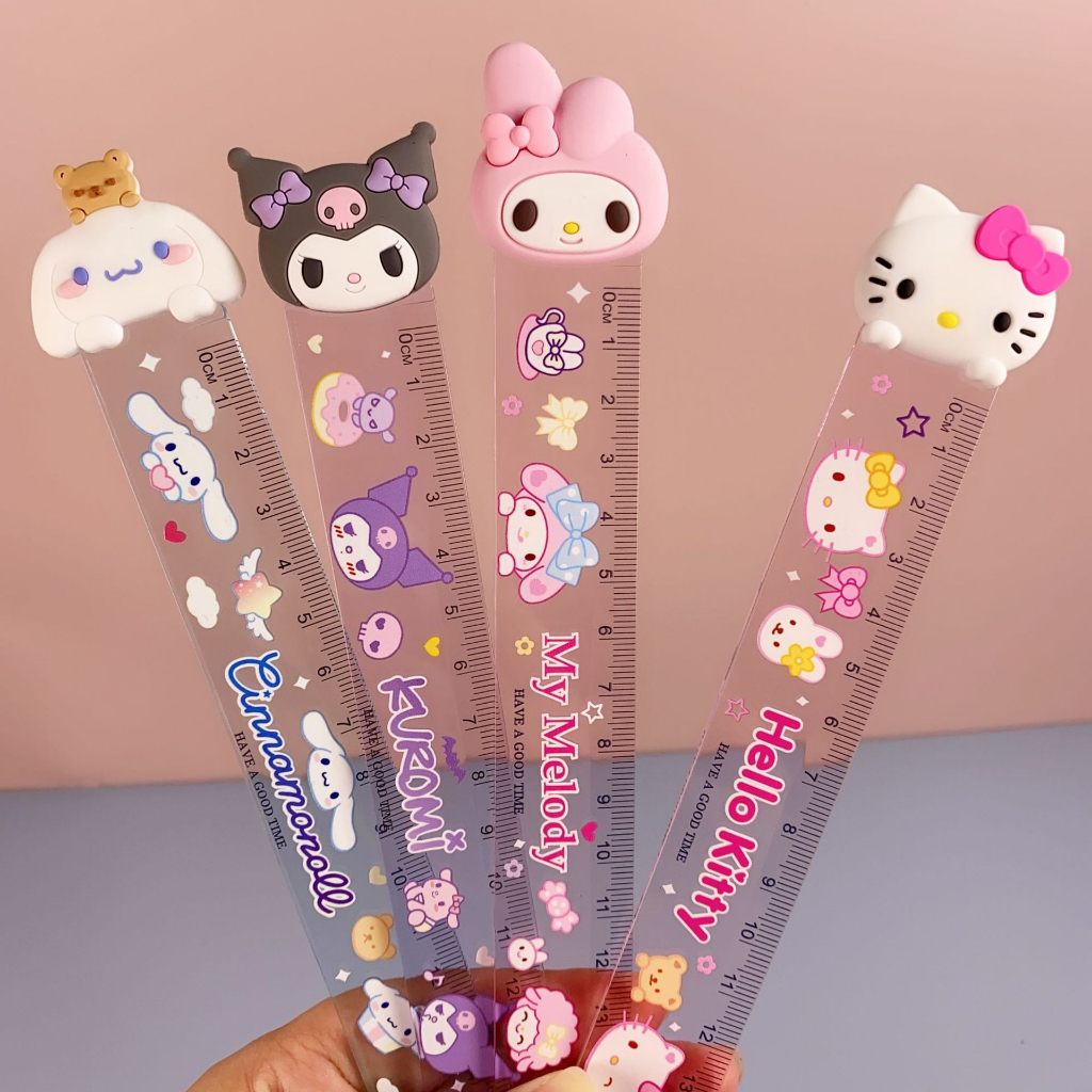 

Penggaris Karakter 15cm Penggaris Motif Sanrio Pala Silikon 3d Kuromi Chinamon Kitty cat Melody Penggaris anak Sekolah DASAR