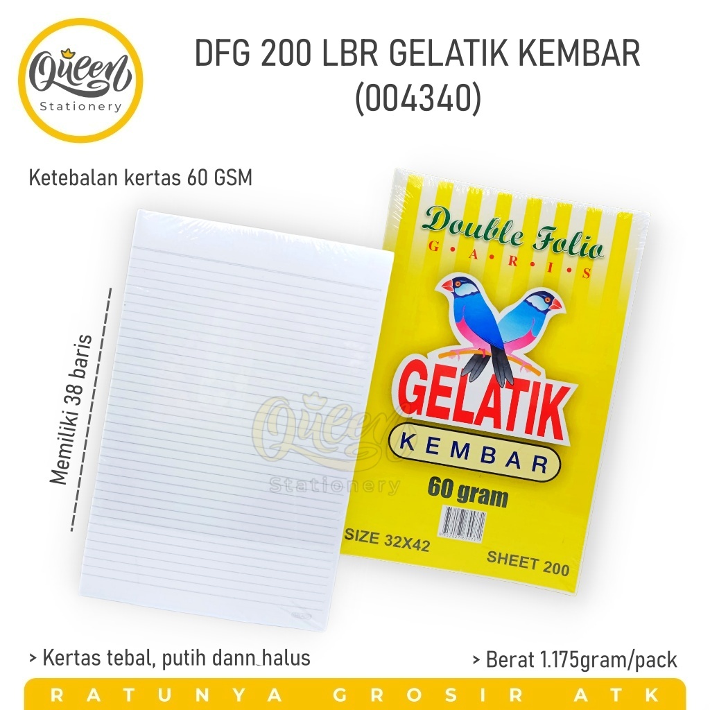 

1 PACK DFG 200 LBR GELATIK KEMBAR (004340) - KERTAS DOUBLE FOLIO BERGARIS